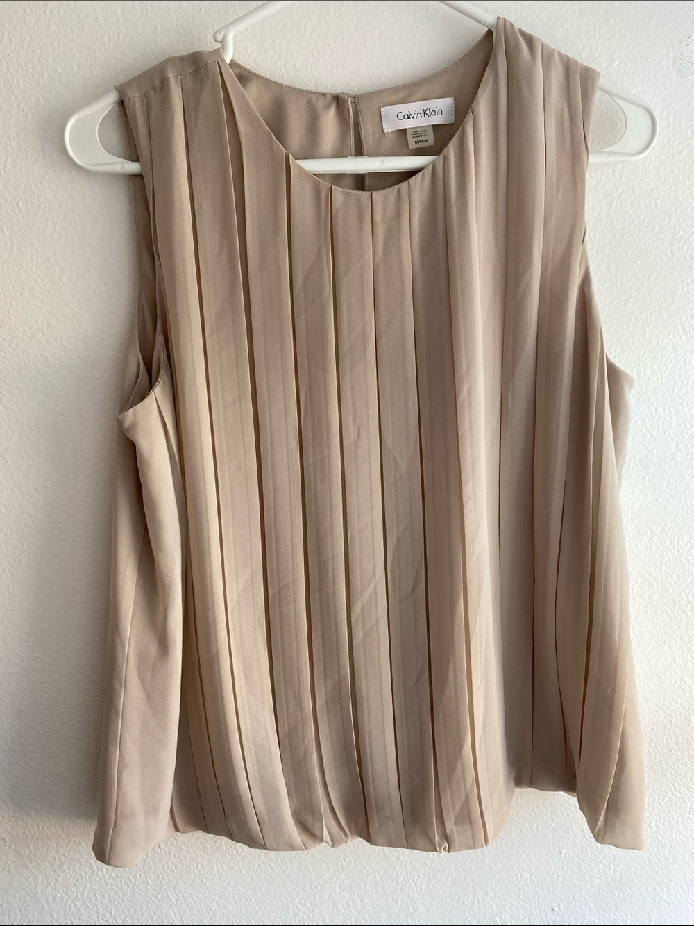 Calvin Klein Beige Pleated Sleeveless Blouse